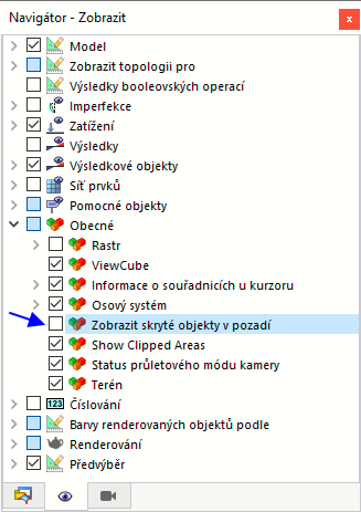 Skrytí neaktivních objektů