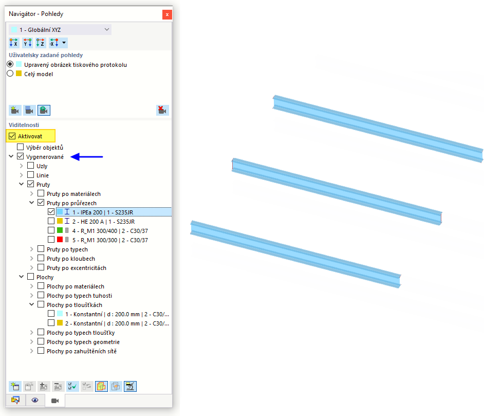 Generované viditelnosti v ' Navigátoru - Pohledy '