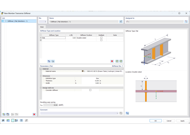 Dialog "Nová příčná výztuha prutu"