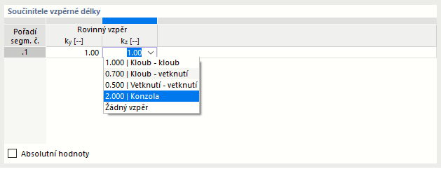 Vybrat součinitel vzpěrné délky