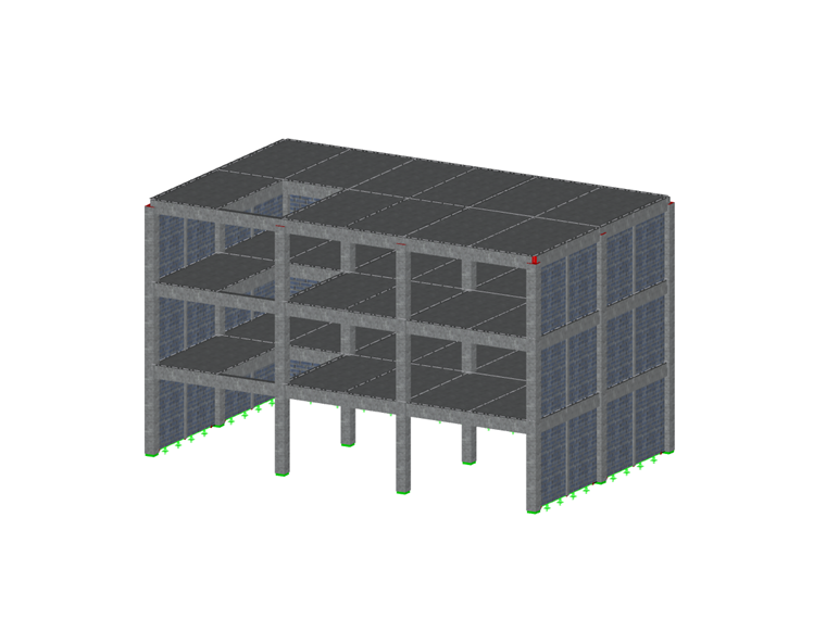 Modelo de edificio en RFEM (© SIE.istmo Servicio de Ingeniería Estructural)