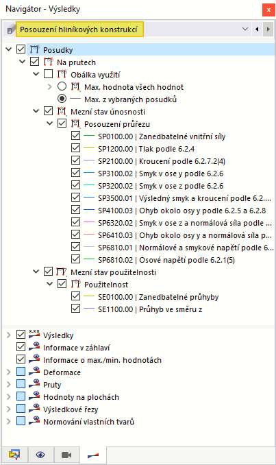 Posouzení hliníku v Navigátoru - Výsledky