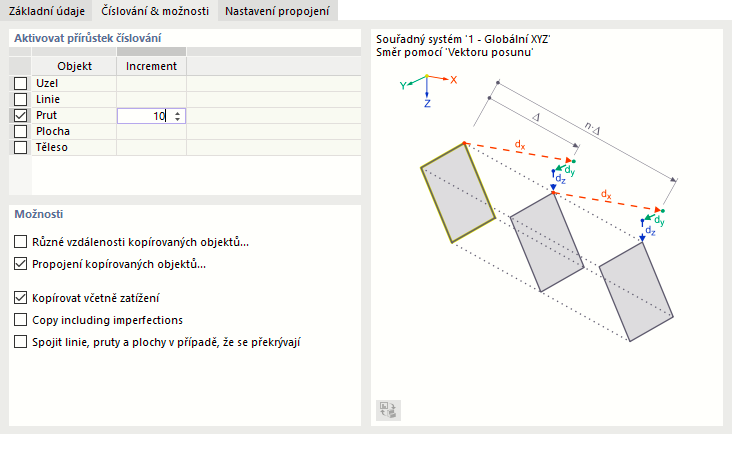 Úprava číslování a možnosti nastavení