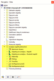 Kategorie „Analýza napětí-přetvoření“ v aplikaci Navigator - Data