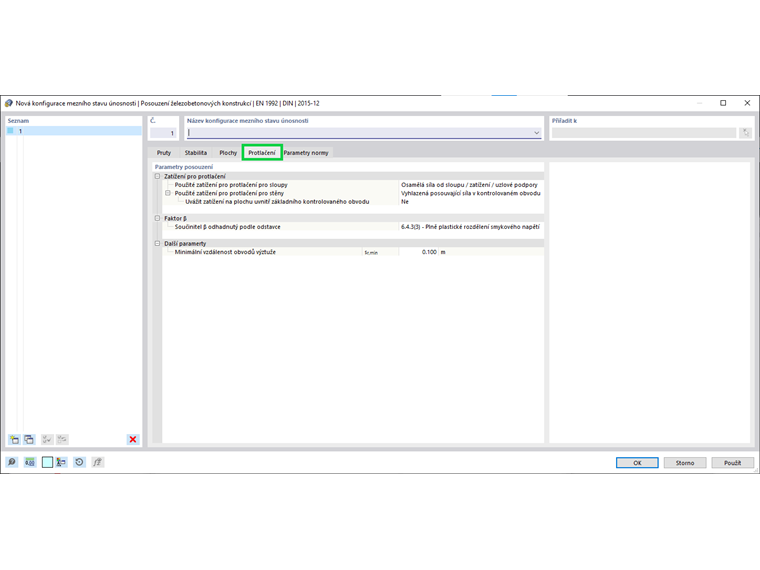 Parametry posouzení na protlačení