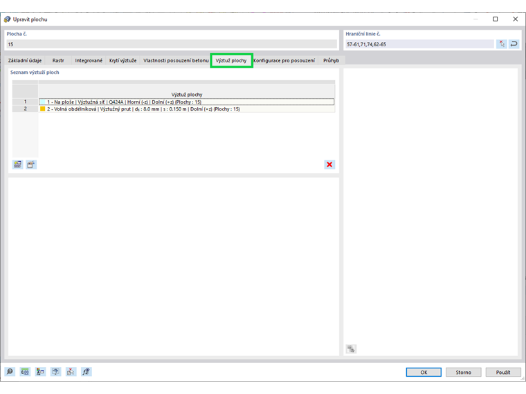 Navržená výztuž plochy pro první posouzení smykové únosnosti