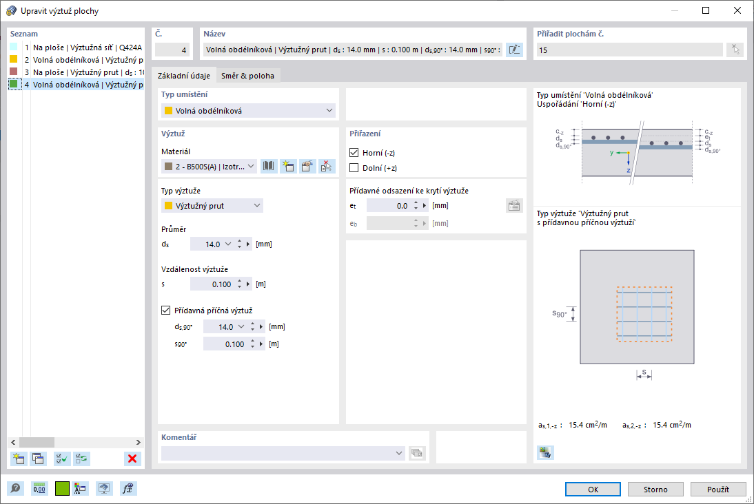 Zadání přídavné podélné výztuže