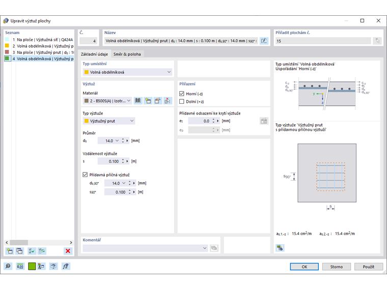 Zadání přídavné podélné výztuže