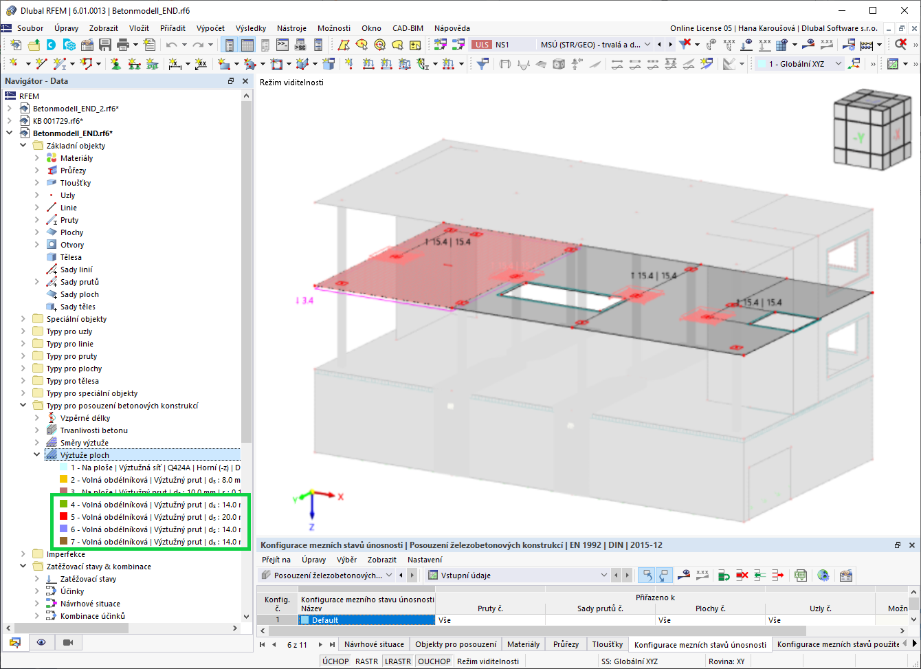Grafické zobrazení přídavné výztuže plochy