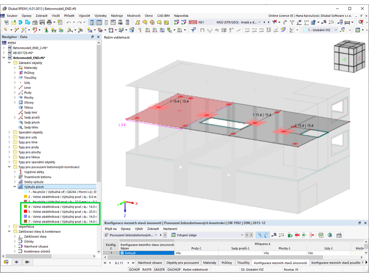 Grafické zobrazení přídavné výztuže plochy
