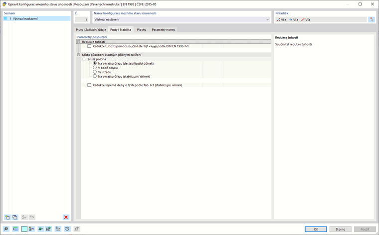 Dialog "Upravit konfiguraci mezního stavu únosnosti", záložka "Stabilita"