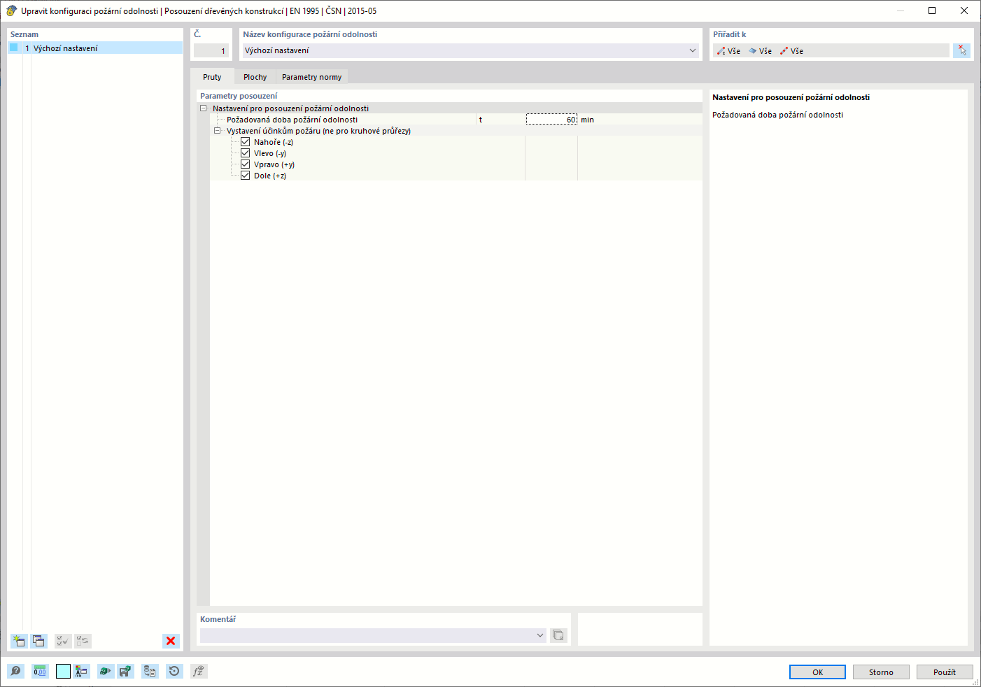 Dialog "Upravit konfiguraci požární odolnosti" | EN 1995