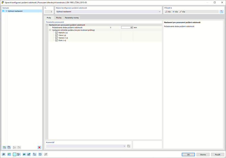 Dialog "Upravit konfiguraci požární odolnosti" | EN 1995