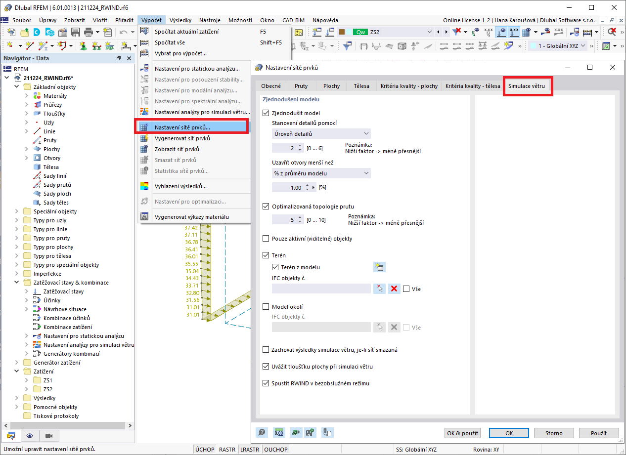 FAQ 005157 | Kde mohu upravit nastavení simulace větru v programu RFEM 6 / RSTAB 9?
