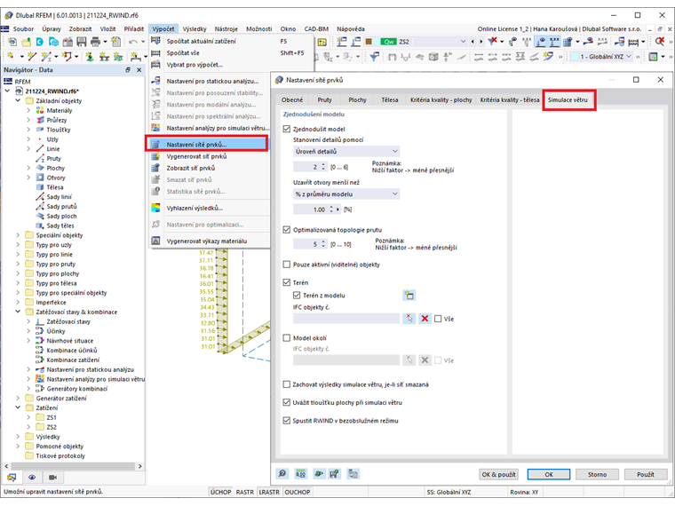FAQ 005157 | Kde mohu upravit nastavení simulace větru v programu RFEM 6 / RSTAB 9?