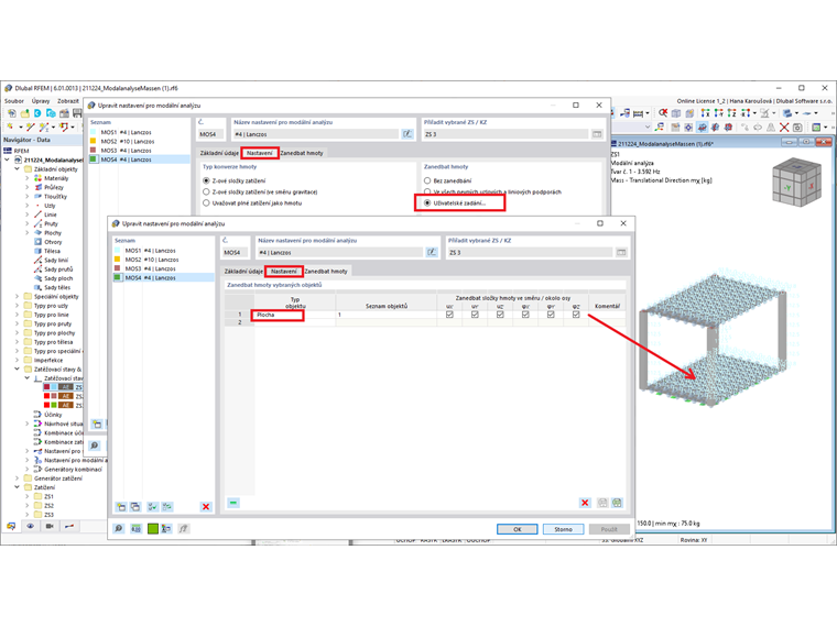 FAQ 005158 | Jak mohu v modální analýze v programu RFEM 6 / RSTAB 9 zanedbat hmoty?