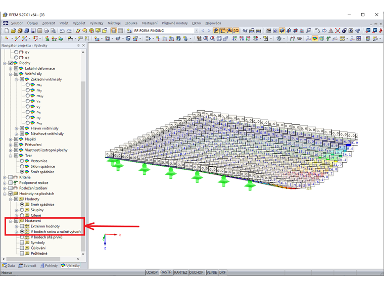 FAQ 005160 | Mám aktivované hodnoty na plochách v bodech rastru, ale zobrazují se pouze extrémní hodnoty. Jak mohu zobrazit všechny hodnoty ve všech bodech rastru?