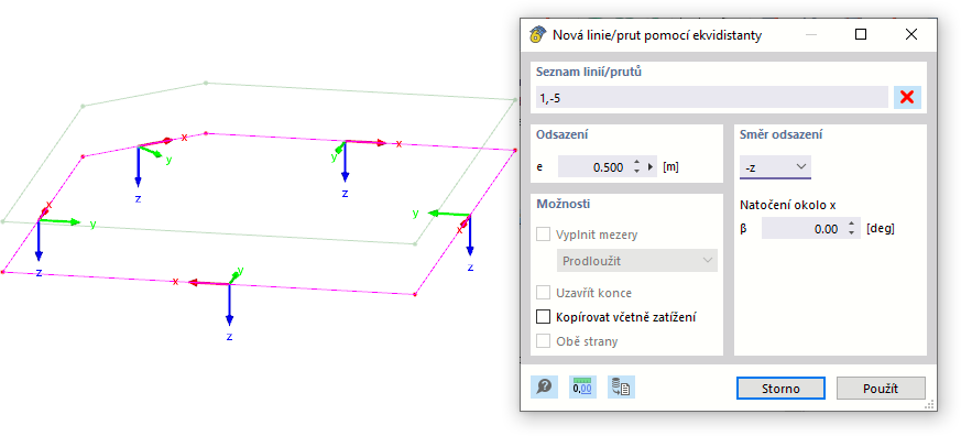Definice rovnoběžných linií pomocí odsazení