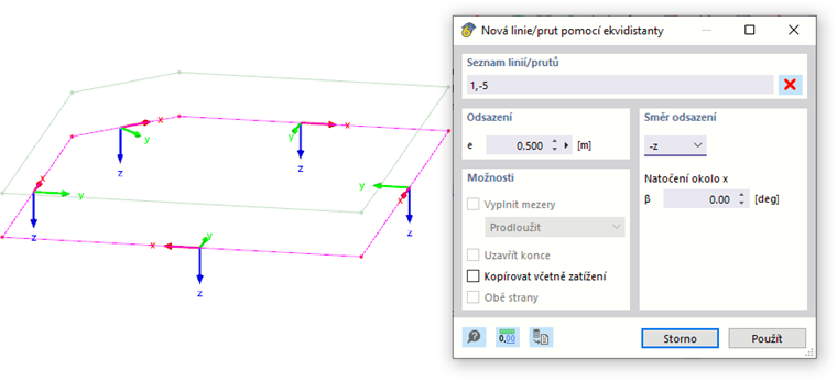 Definice rovnoběžných linií pomocí odsazení