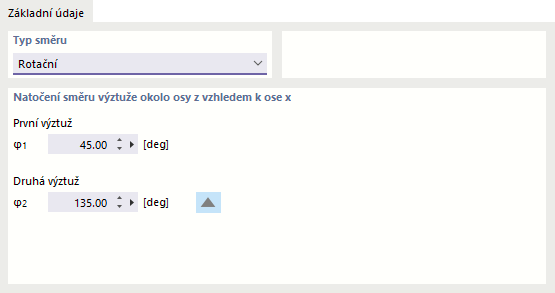 Definovat směr výztuže 'natočený'