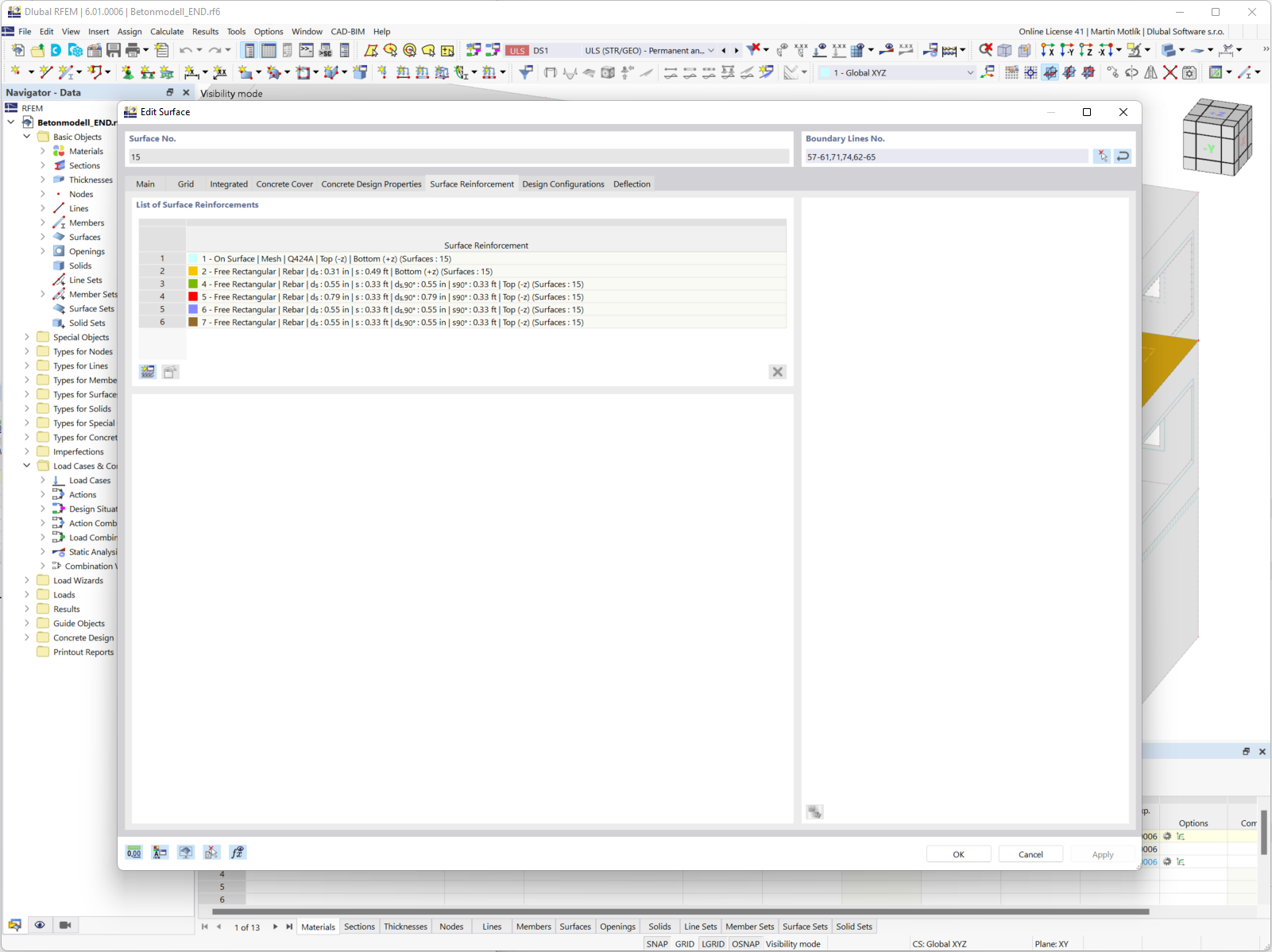 Zadání plošné výztuže