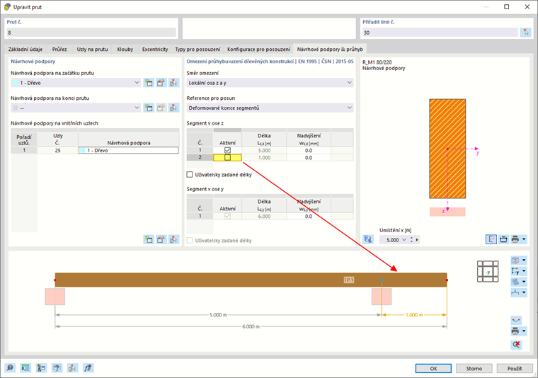 Deaktivace segmentů pro analýzu deformací