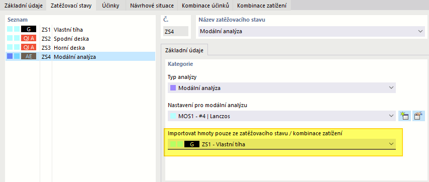 Importovat hmoty ze zatěžovacího stavu