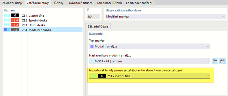Importovat hmoty ze zatěžovacího stavu