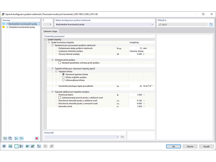 Parametry posouzení požární odolnosti