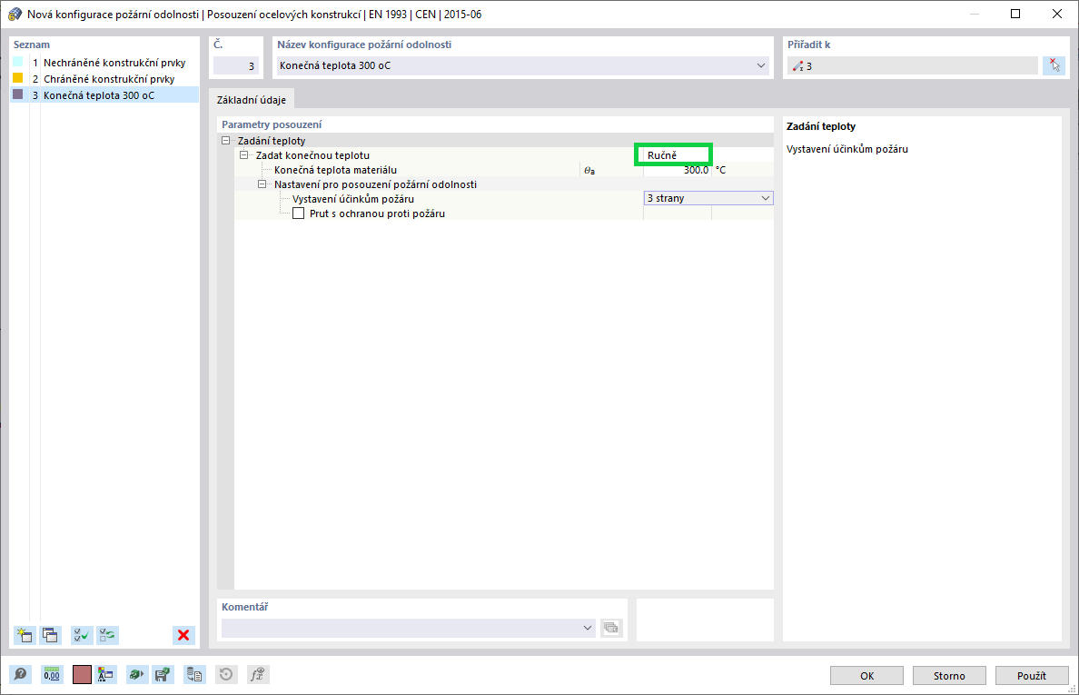 Ruční zadání teploty materiálu