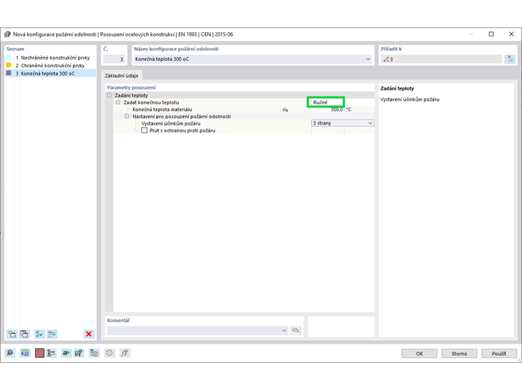 Ruční zadání teploty materiálu