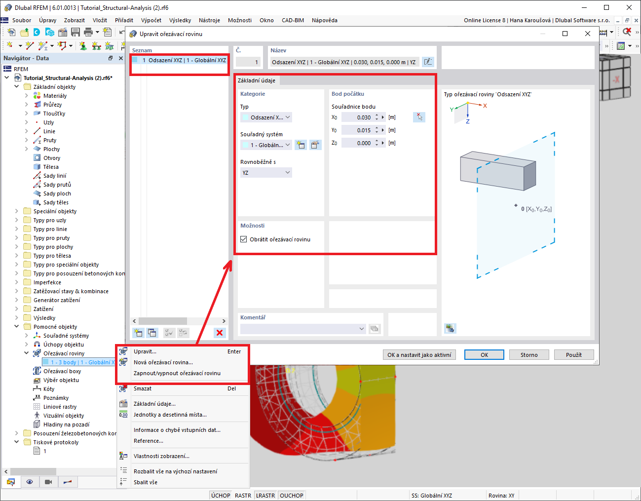 FAQ 005168 | Je možné pro vizualizaci výsledků vytvořit různé roviny řezu?