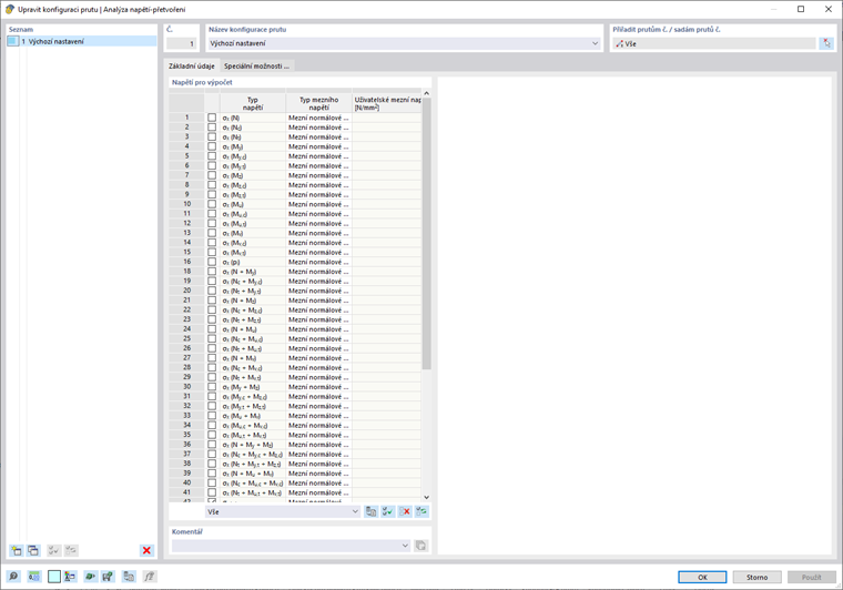 Úprava konfigurace - Analýza napětí-přetvoření