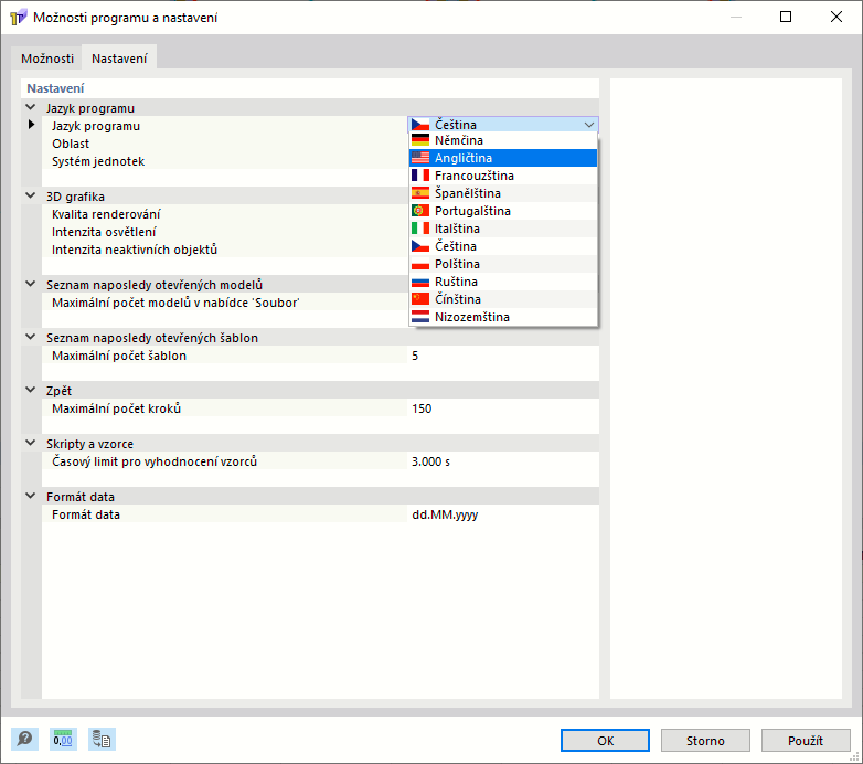 Výběr jazyka programu