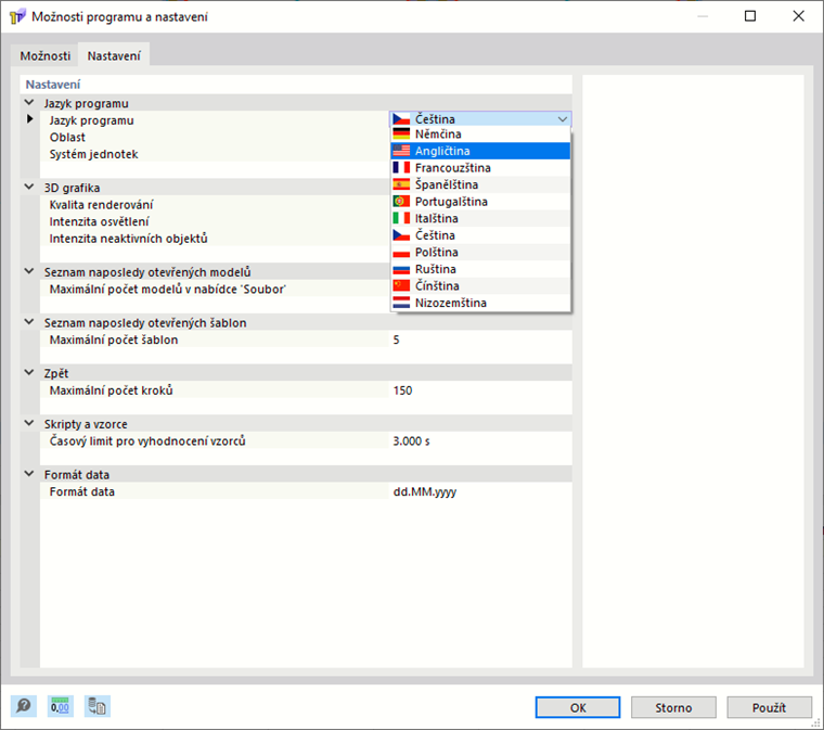 Výběr jazyka programu