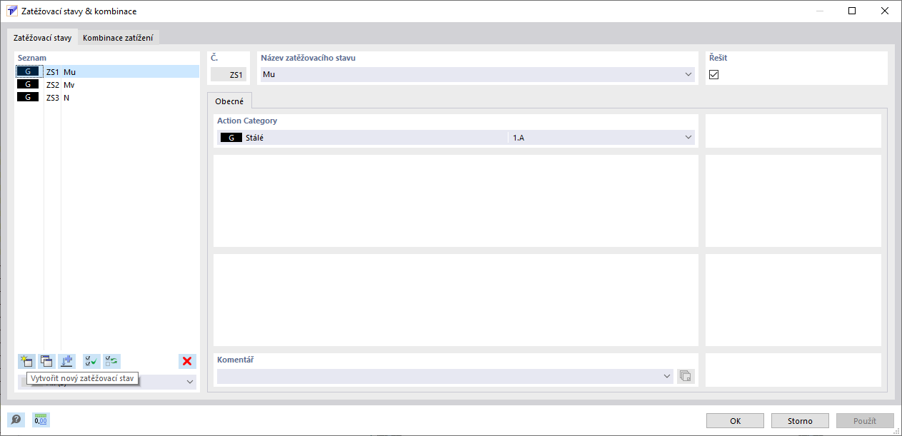 Tlačítko 'Nový' v dialogu