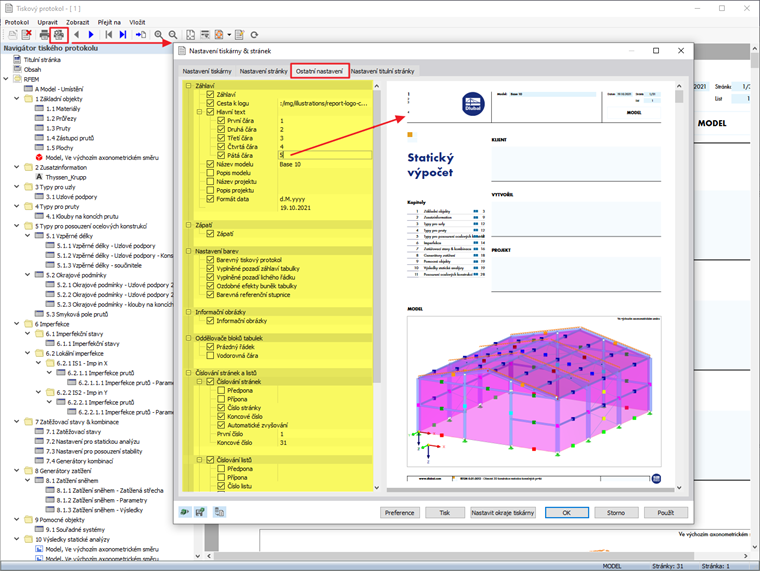 FAQ 005172 | Je možné v programu RFEM 6 / RSTAB 9 upravit vzhled (například záhlaví) tiskového protokolu?