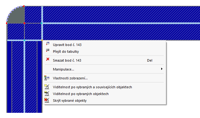 Kontextová nabídka bodu