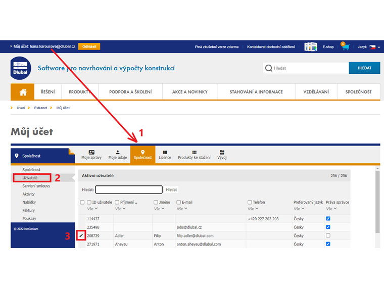 FAQ 005174 | Jak mohu deaktivovat uživatele extranetu?