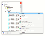 Kontextová nabídka bodu