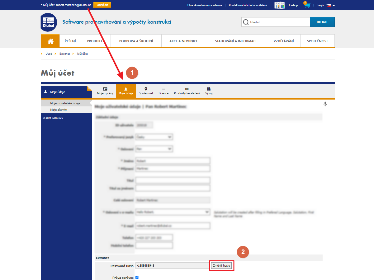 FAQ 005176 | Jak mohu změnit heslo pro extranet?