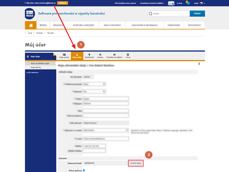 FAQ 005176 | Jak mohu změnit heslo pro extranet?