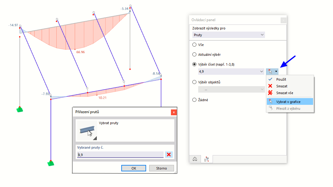 Grafické stanovení čísel prutů