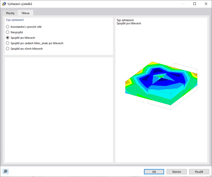 Dialog 'Vyhlazení výsledků' pro objemové výsledky