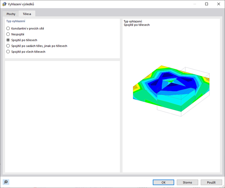 Dialog 'Vyhlazení výsledků' pro objemové výsledky