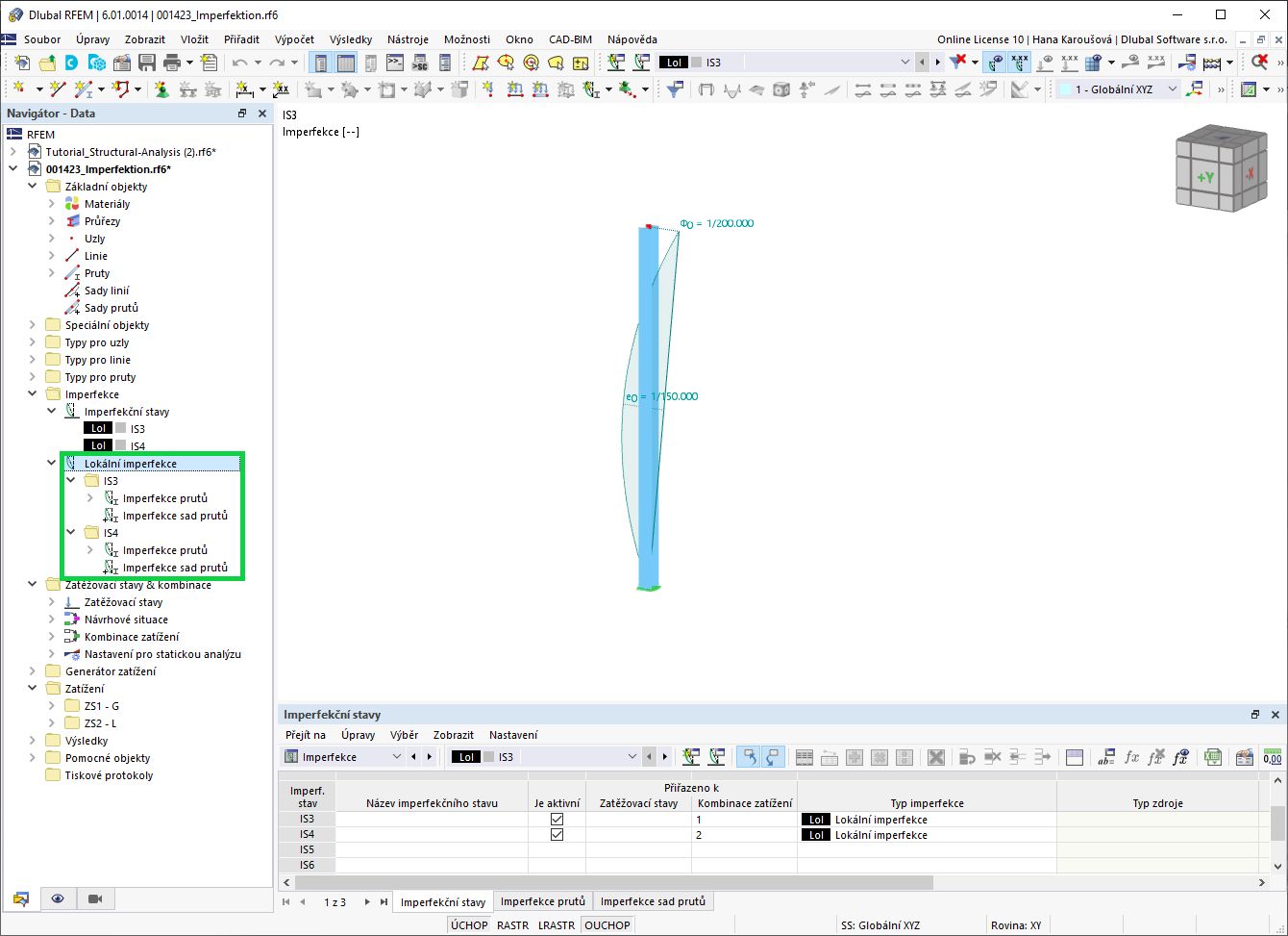 Imperfekce prutů jako lokální imperfekce