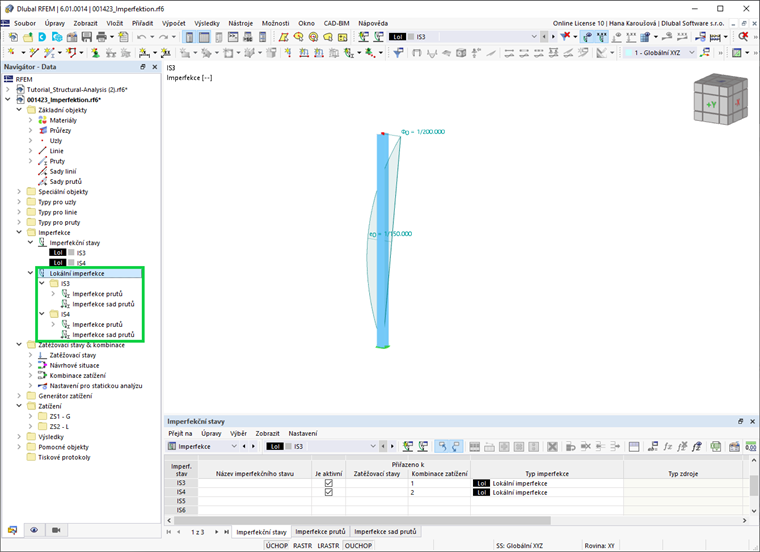 Imperfekce prutů jako lokální imperfekce