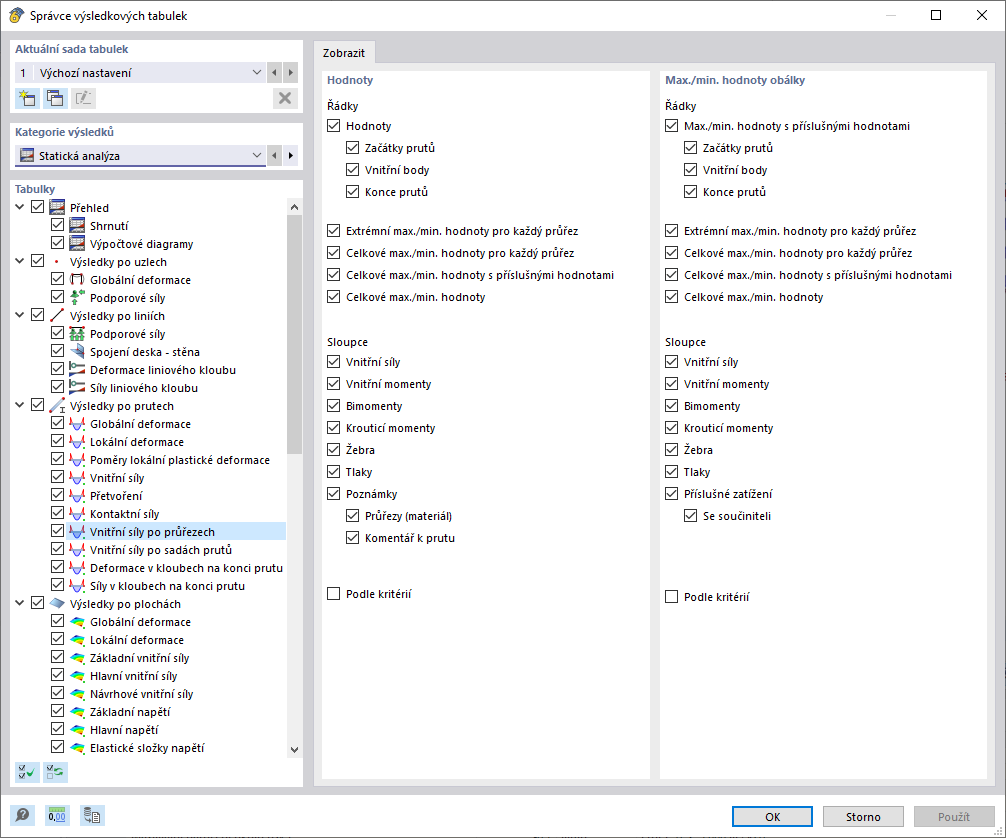 Dialog "Správce výsledkových tabulek"