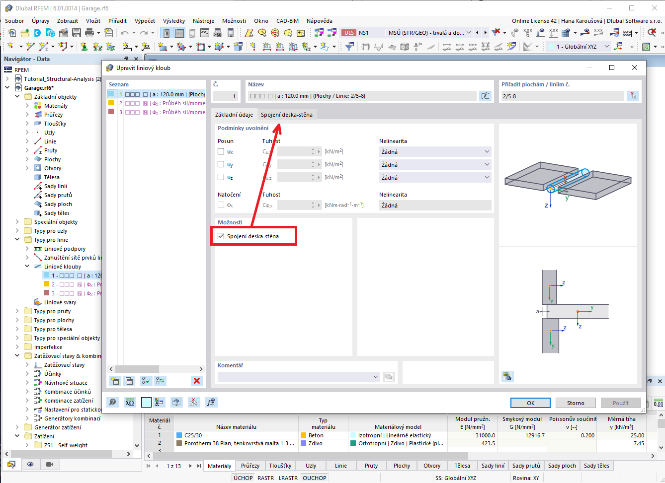 FAQ 005180 | Chtěl bych kloubově napojit svou zděnou stěnu na železobetonovou stropní desku. Jak nejlépe vytvořím liniový kloub?