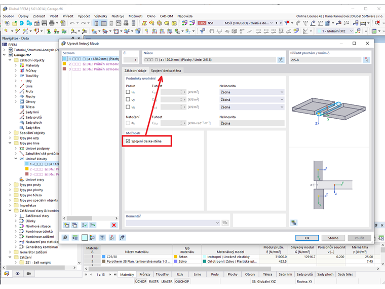 FAQ 005180 | Chtěl bych kloubově napojit svou zděnou stěnu na železobetonovou stropní desku. Jak nejlépe vytvořím liniový kloub?